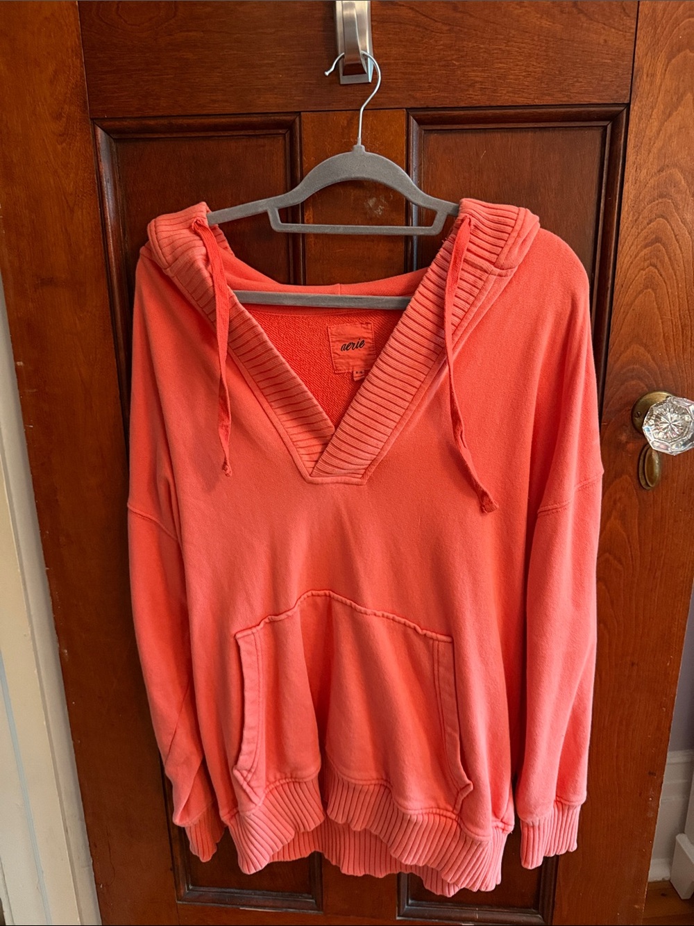 aerie Coral V-Neck Hoodie Sweatshirt